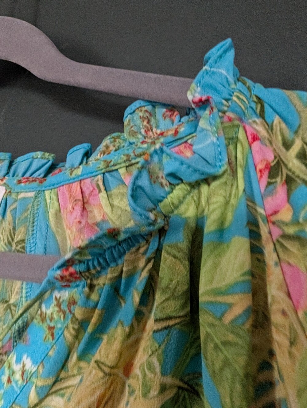 Rose & Olive Blue Floral Tassel Peasant Top 0038 - Picture 8 of 10